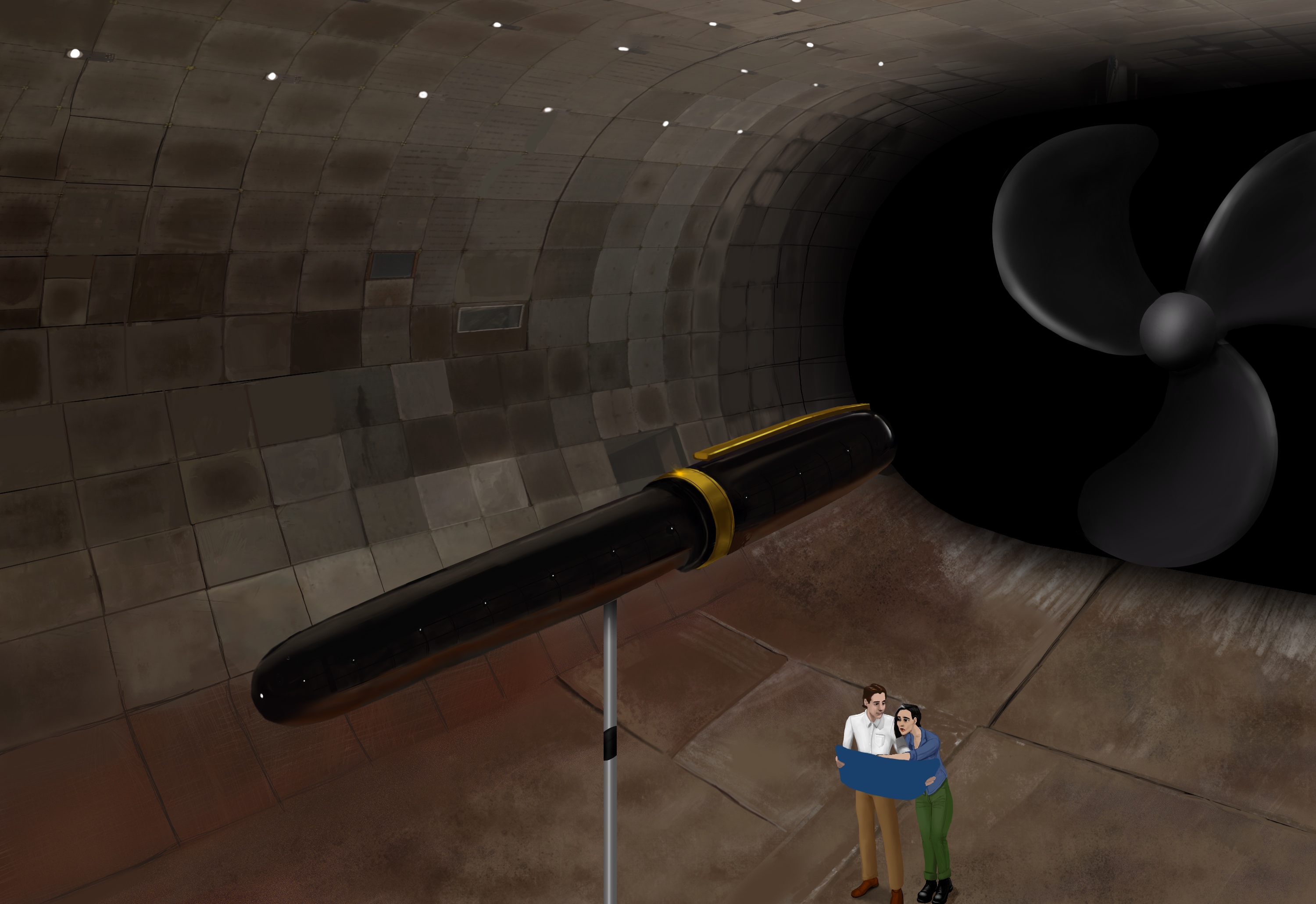 A fountain pen in a wind tunnel being tested for aerodynamics